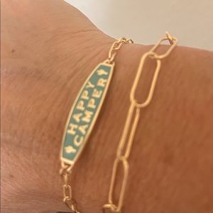 Kris Nations Happy Camper Enamel Gold Bracelet with Drawn Cable Chain